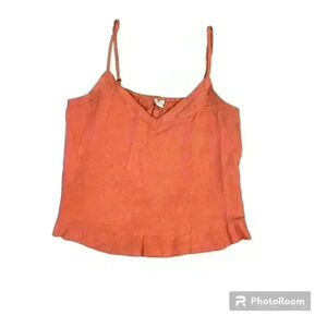 Aerie Linen Spaghetti Strap Flowy Cropped Tank Blouse Size Medium V-Neck Ruffle